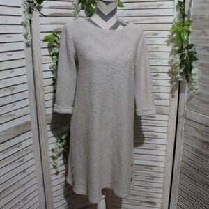 Robert Louis Textured Knit 3/4 sleeve sheath sweater dress button detail (932)